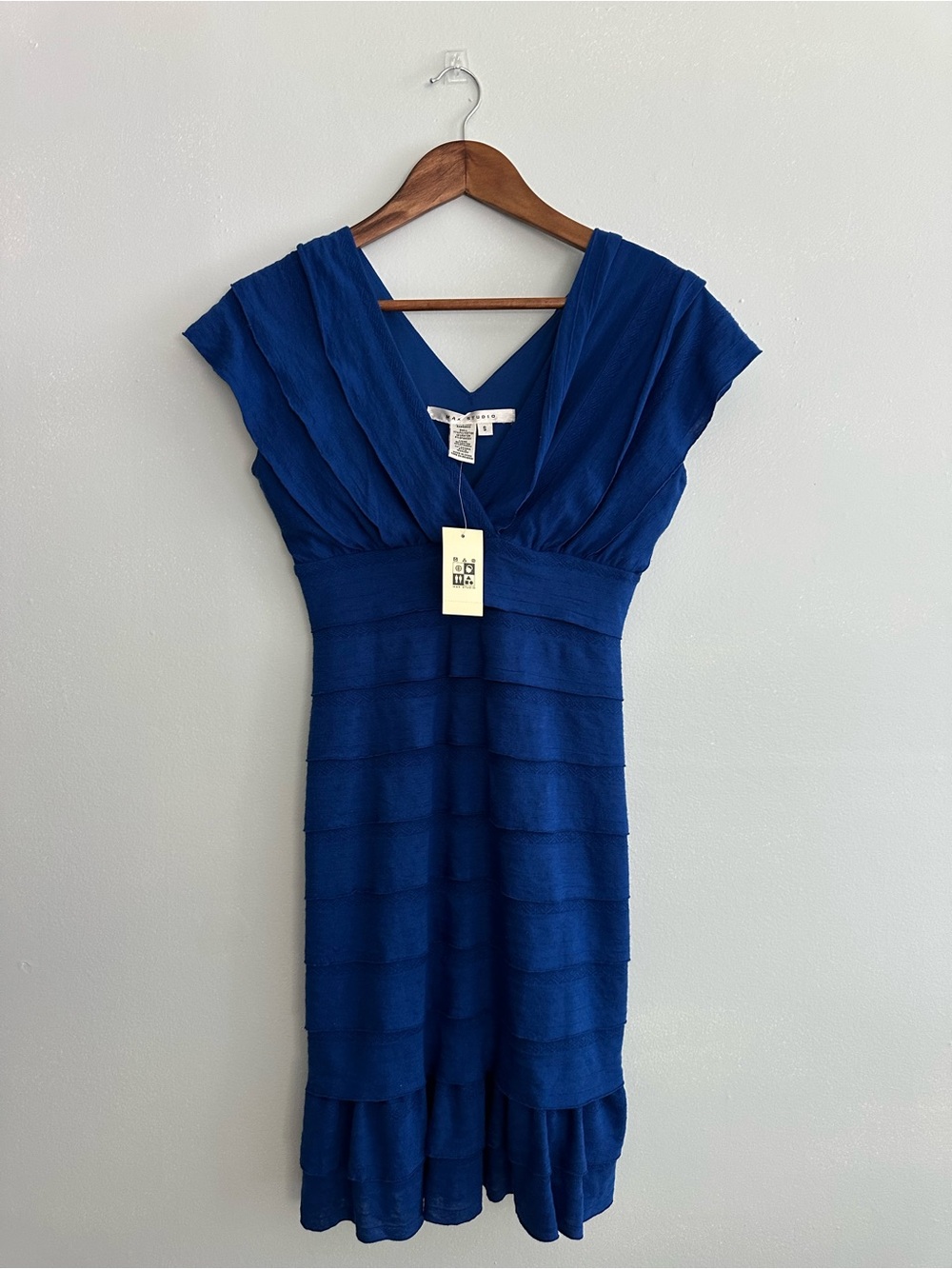 Max Studio Deep Blue V-Neck Layered Knit Dress